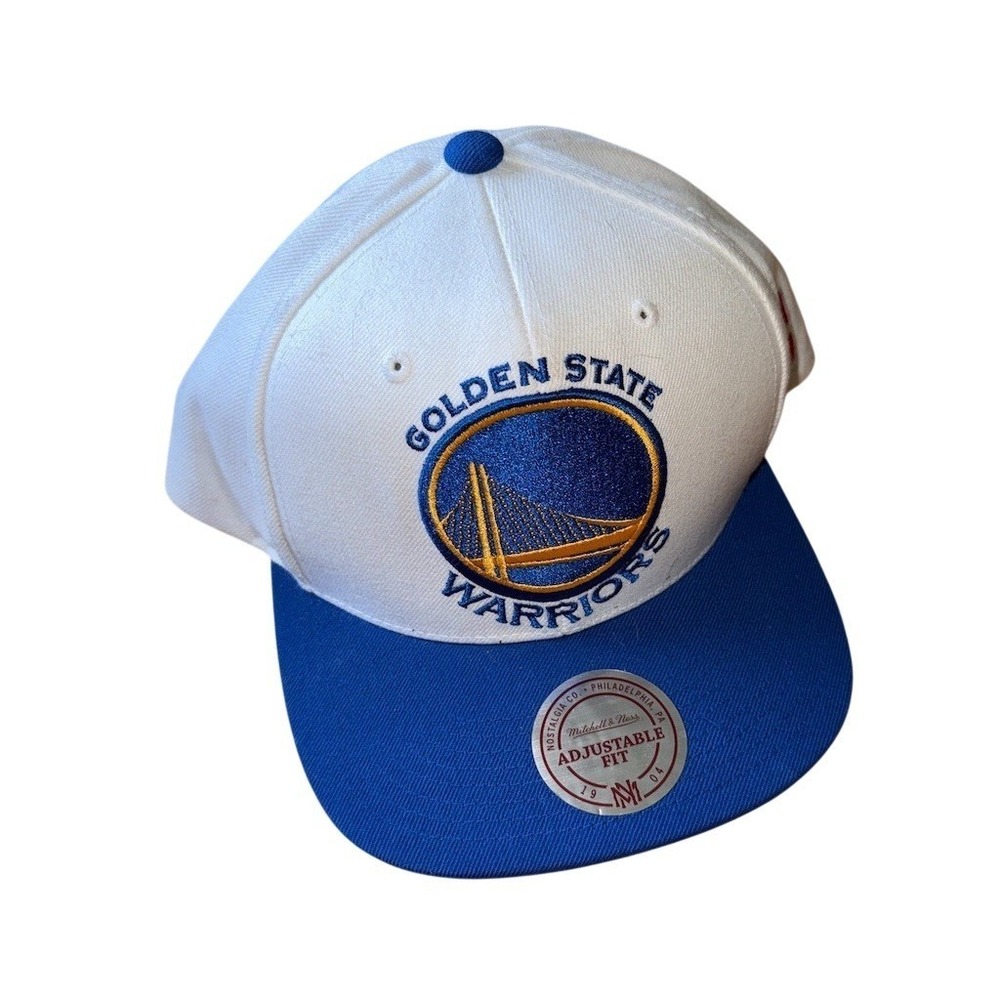 Mitchell & Ness Golden State Warriors Snapback Hat White/Royal Blue One NBA cap